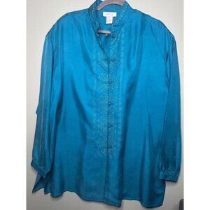 Lise J. Women's 18/20W 100% Silk Blouse Old Money Quiet Luxury Elegant Top y2k